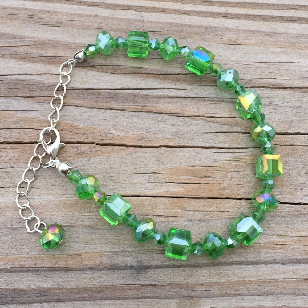 Green iridescent Austrian Crystal bracelet adjustable beaded bracelet